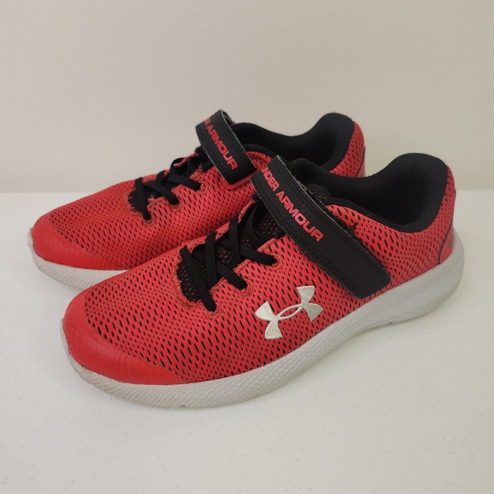 Under Armour Pursuit Kids Red Black Mesh Athletic Sneakers Size 3Y Hook & Loop